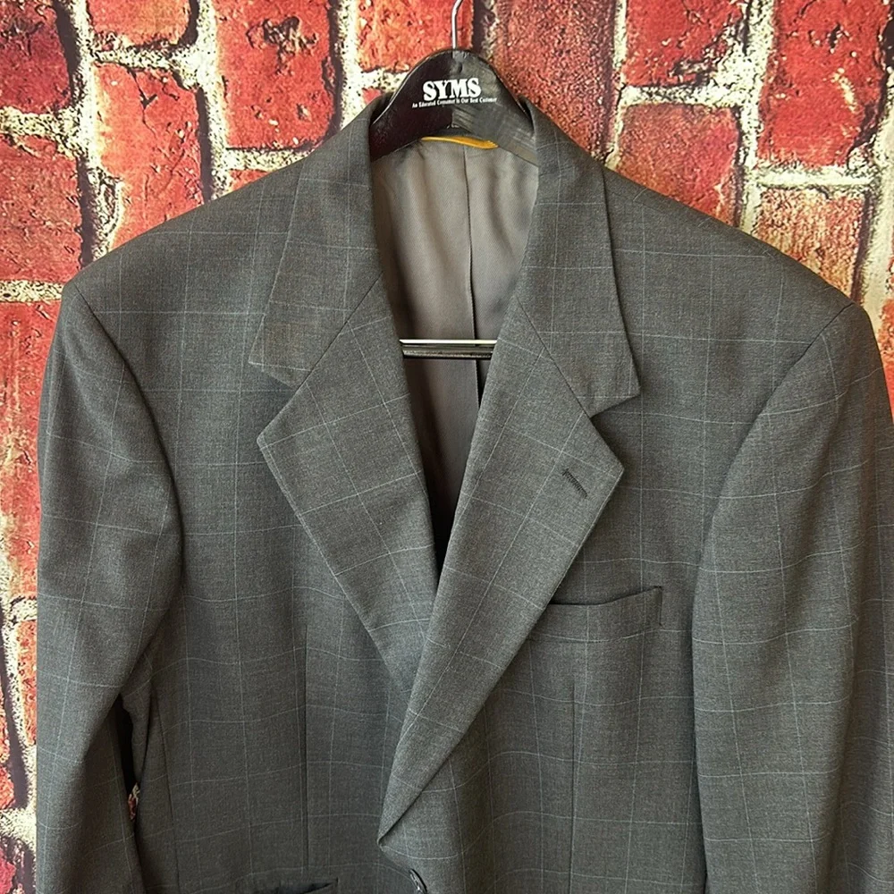 Bill Blass Menswear Vintage Blazer Suit Jacket Size 44 R Gray Plaid